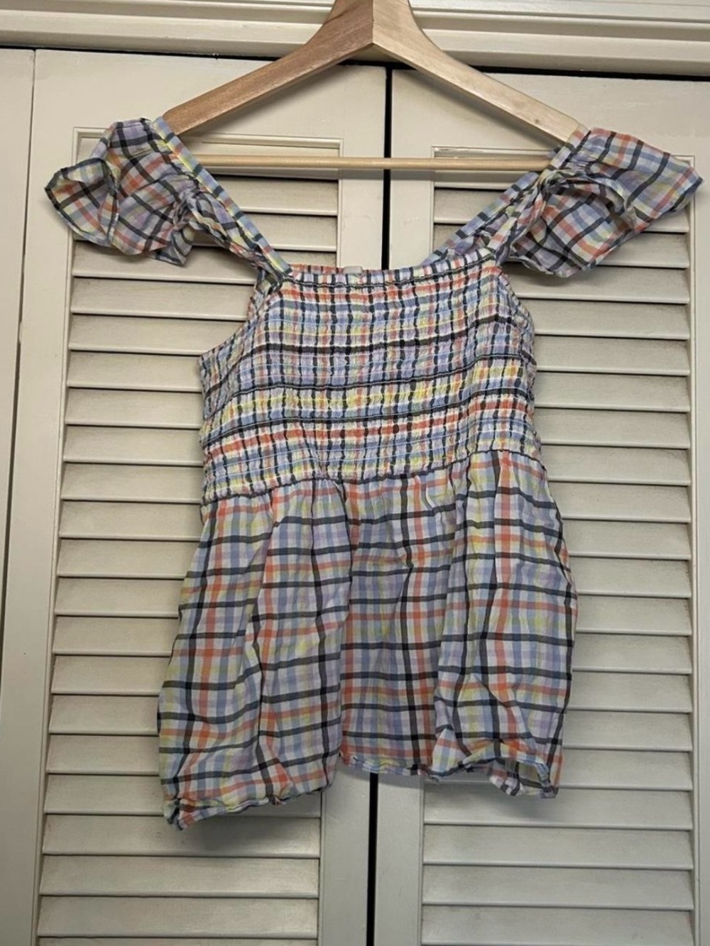LOFT Multicolor Seersucker Plaid Top - Pastel Blue, Pink, Yellow